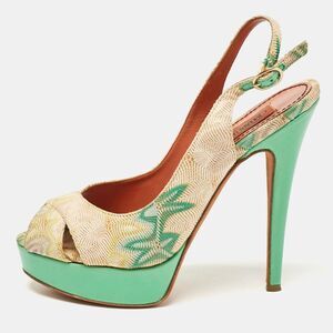 Missoni Multicolour Knit Fabric Peep Toe Platform Slingback Sandals Size 38